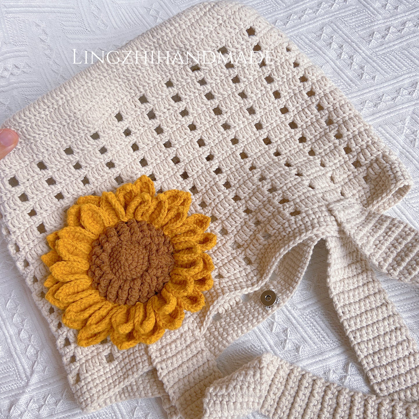 Crochet Tote Bag Sunflower Finished Handmade Bags with Crochet Flower LingzhiHandmade Gift for Her Mother&#39;s day gift