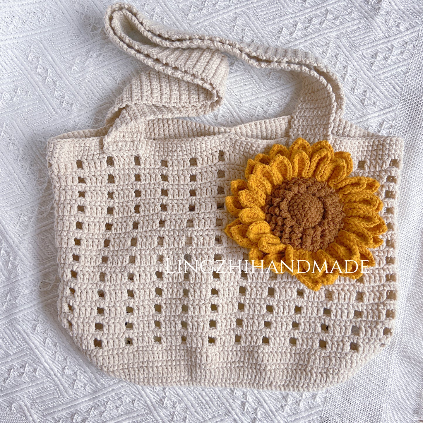 Crochet Tote Bag Sunflower Finished Handmade Bags with Crochet Flower LingzhiHandmade Gift for Her Mother&#39;s day gift