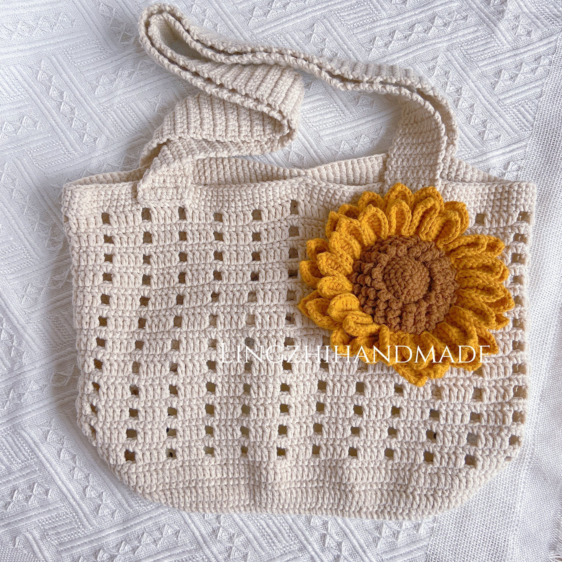 Crochet Tote Bag Sunflower Finished Handmade Bags with Crochet Flower LingzhiHandmade Gift for Her Mother&#39;s day gift