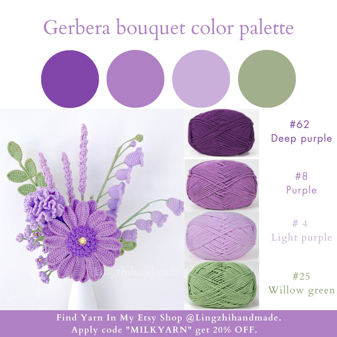 Crochet gerbera daisy flower bouquet bundle pattern crochet gerbera daisy flower pattern crochet lily of the valley pattern crochet babys breath pattern crochet lavender pattern crochet leaf pattern crochet flower bouquet pattern gift for her diy