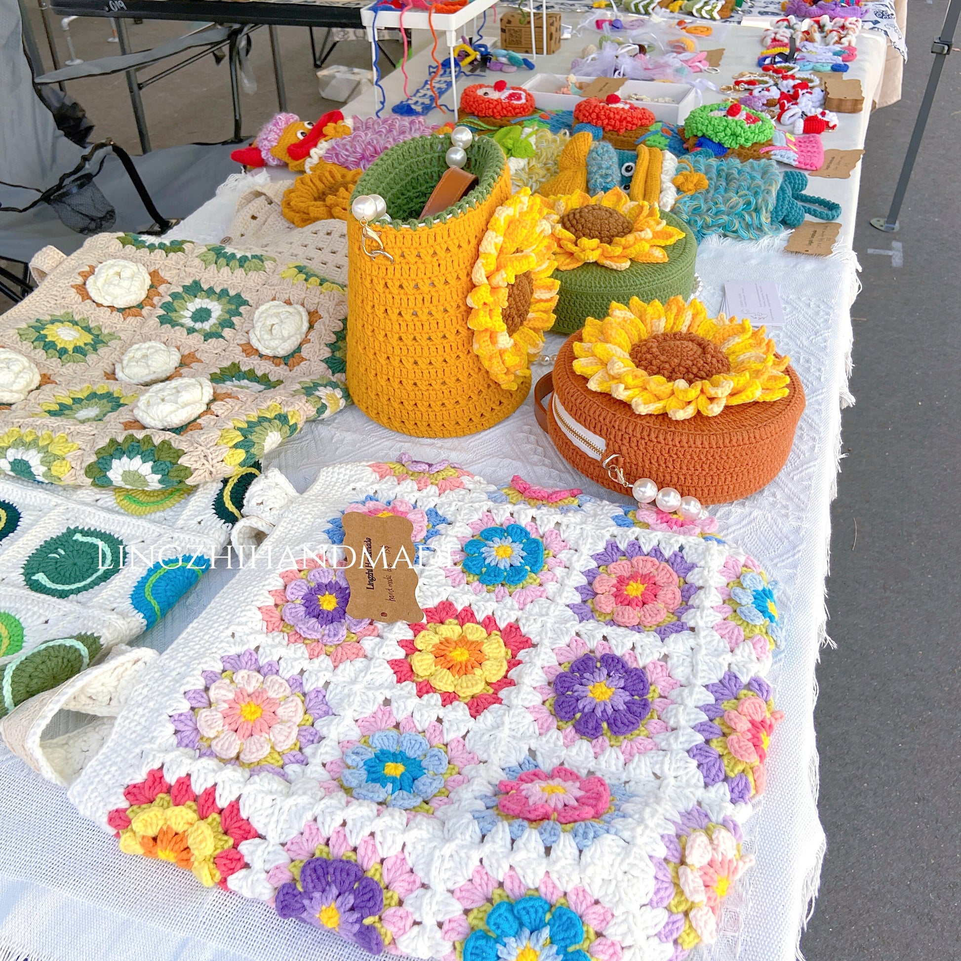 Crocheted Shoulder Bag Crochet Bag Granny Square Tote Bag Crochet Camellia Bag Handmade Bag Finished