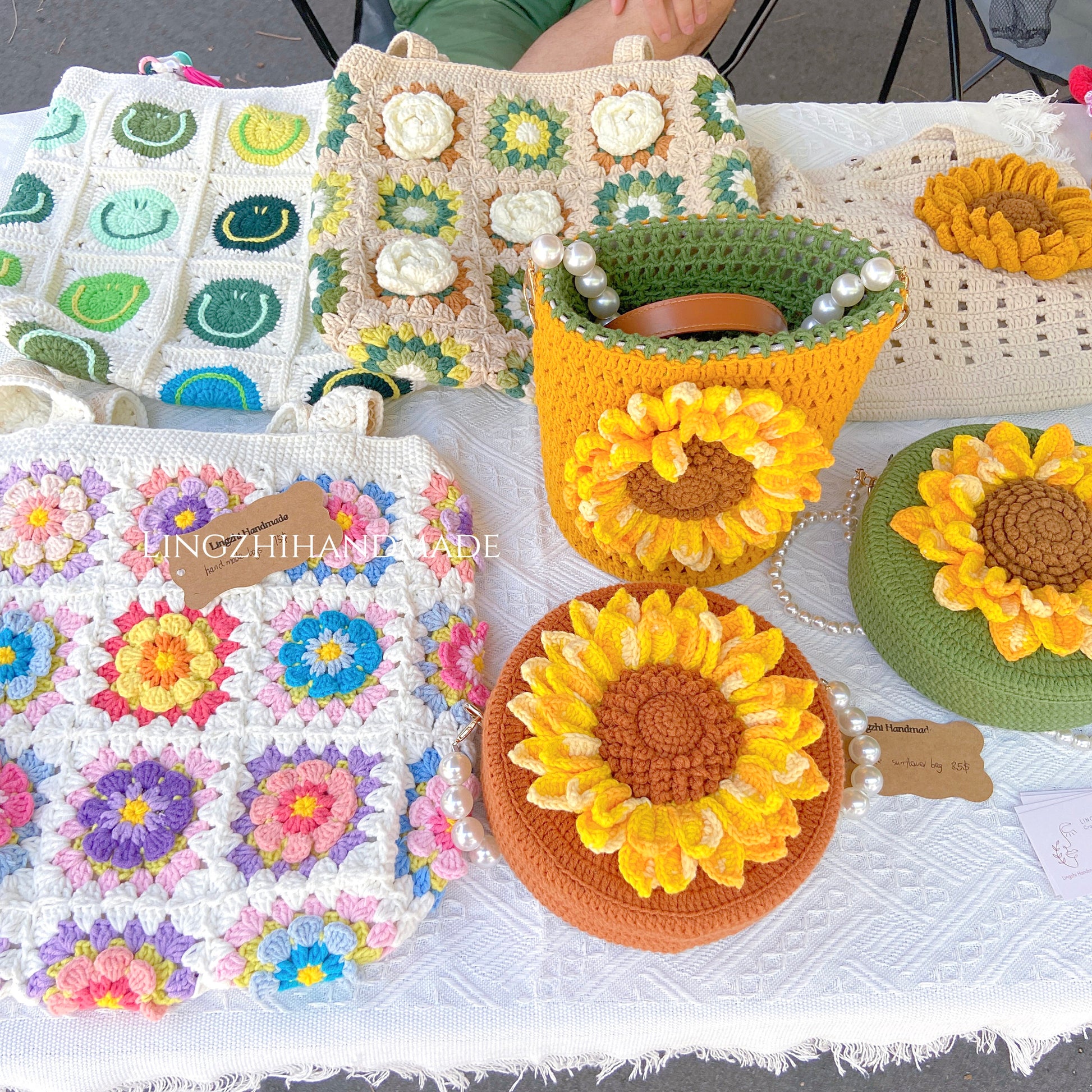 Crocheted Shoulder Bag Crochet Bag Granny Square Tote Bag Crochet Camellia Bag Handmade Bag Finished