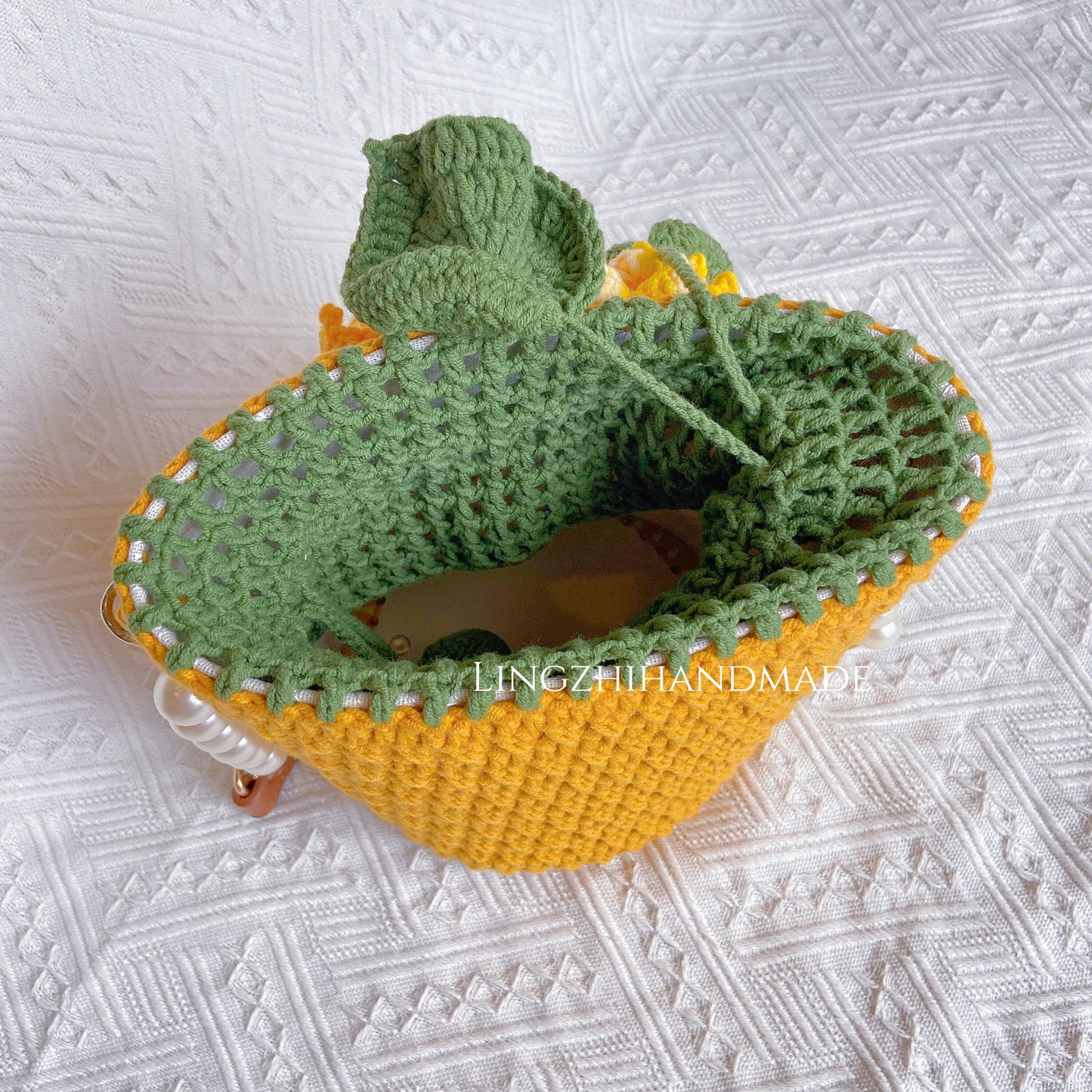 Crocheted sunflower bag Handmade Bag Sunflower Finished Handmade Bag by Lingzhihandmade