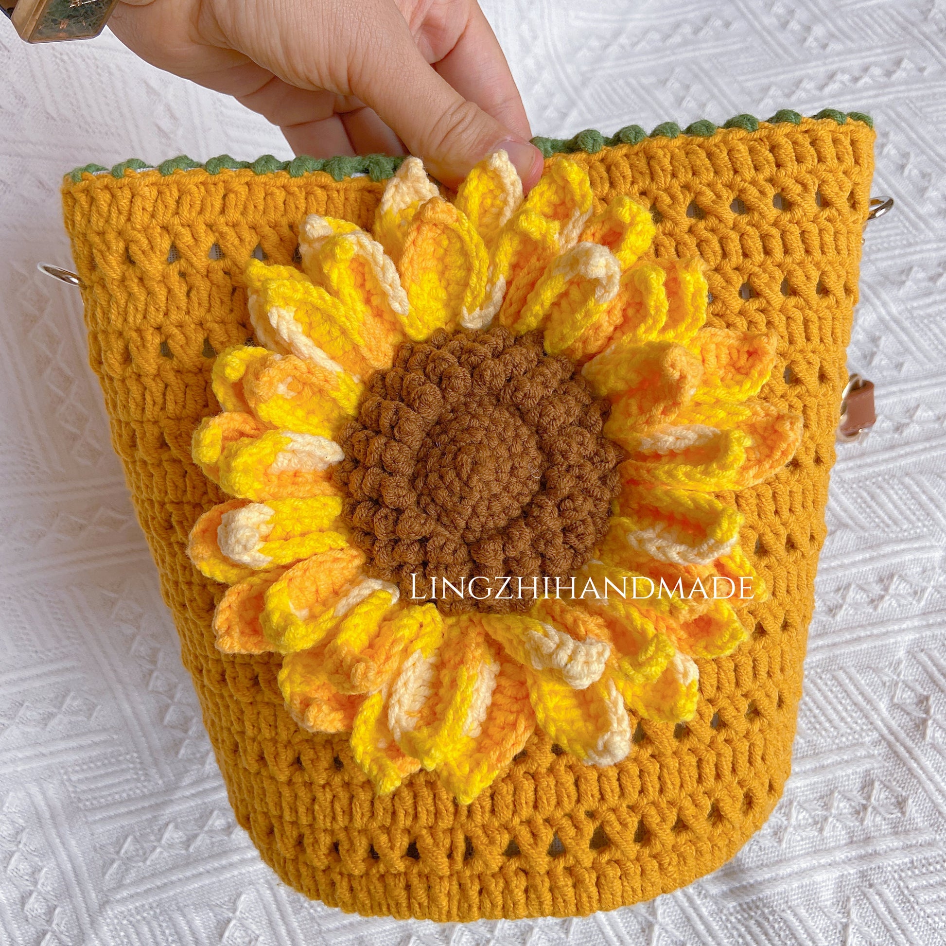 Crocheted sunflower bag Handmade Bag Sunflower Finished Handmade Bag by Lingzhihandmade