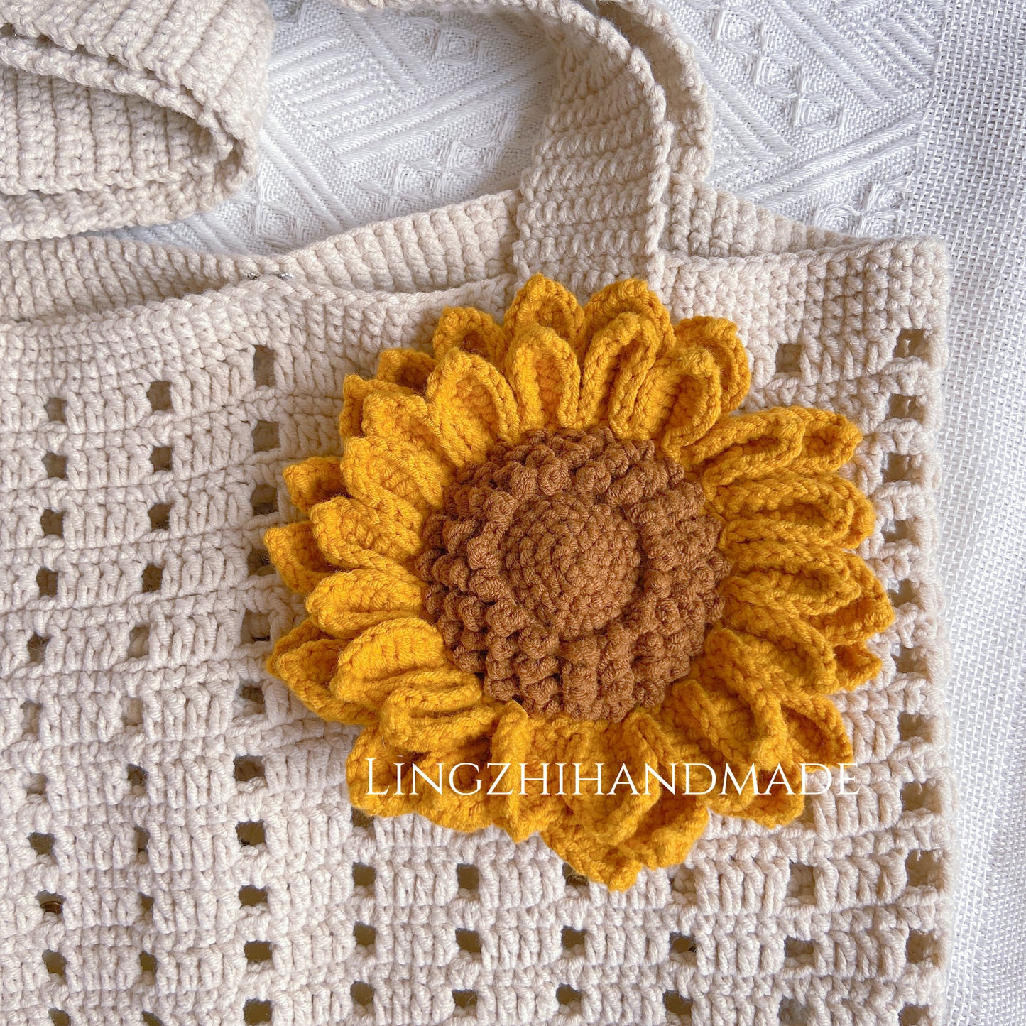 Crochet Tote Bag Sunflower Finished Handmade Bags with Crochet Flower LingzhiHandmade Gift for Her Mother&#39;s day gift