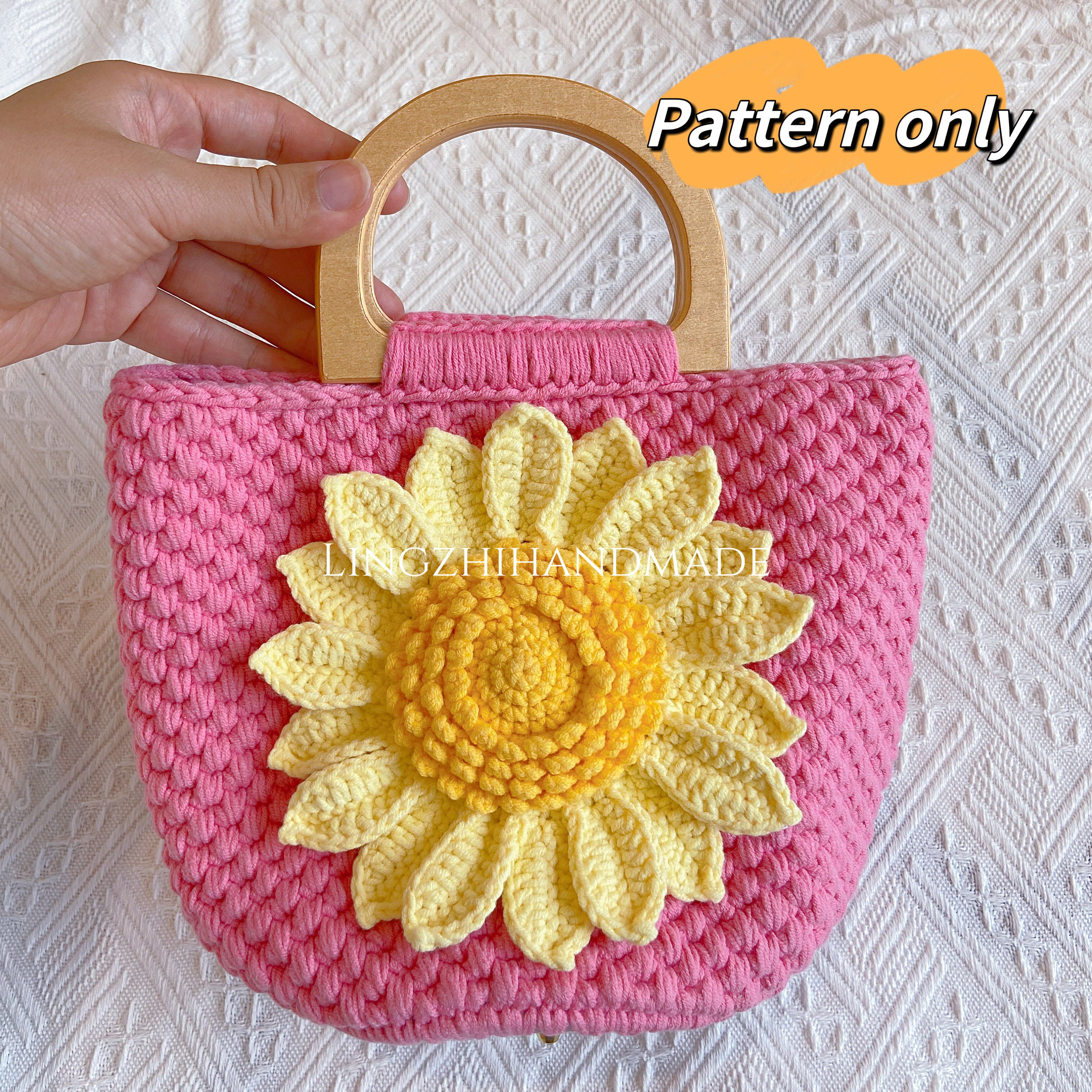 Crocheted Pink cheapest Sunflower Tote