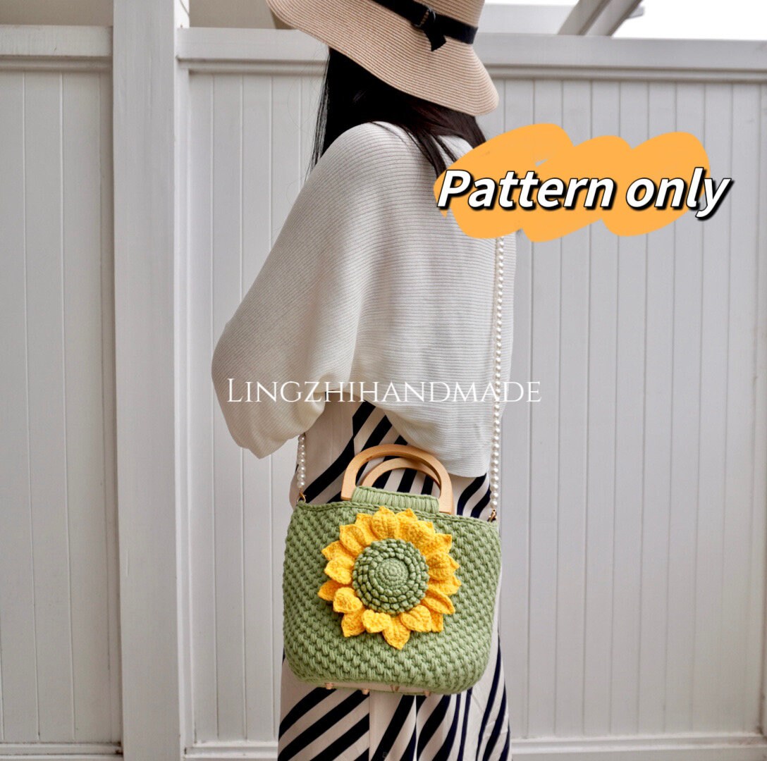 Crochet Pattern Crochet Tote Bag Pattern Crochet Handbag Pattern Knitted Bag Handmade Pattern Crochet Sunflower Pattern Lingzhihandmade