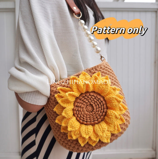 Crochet Pattern Crochet Tote Bag Pattern Crochet Handbag Pattern Knitted Bag Handmade Pattern Crochet Sunflower Pattern Lingzhihandmade