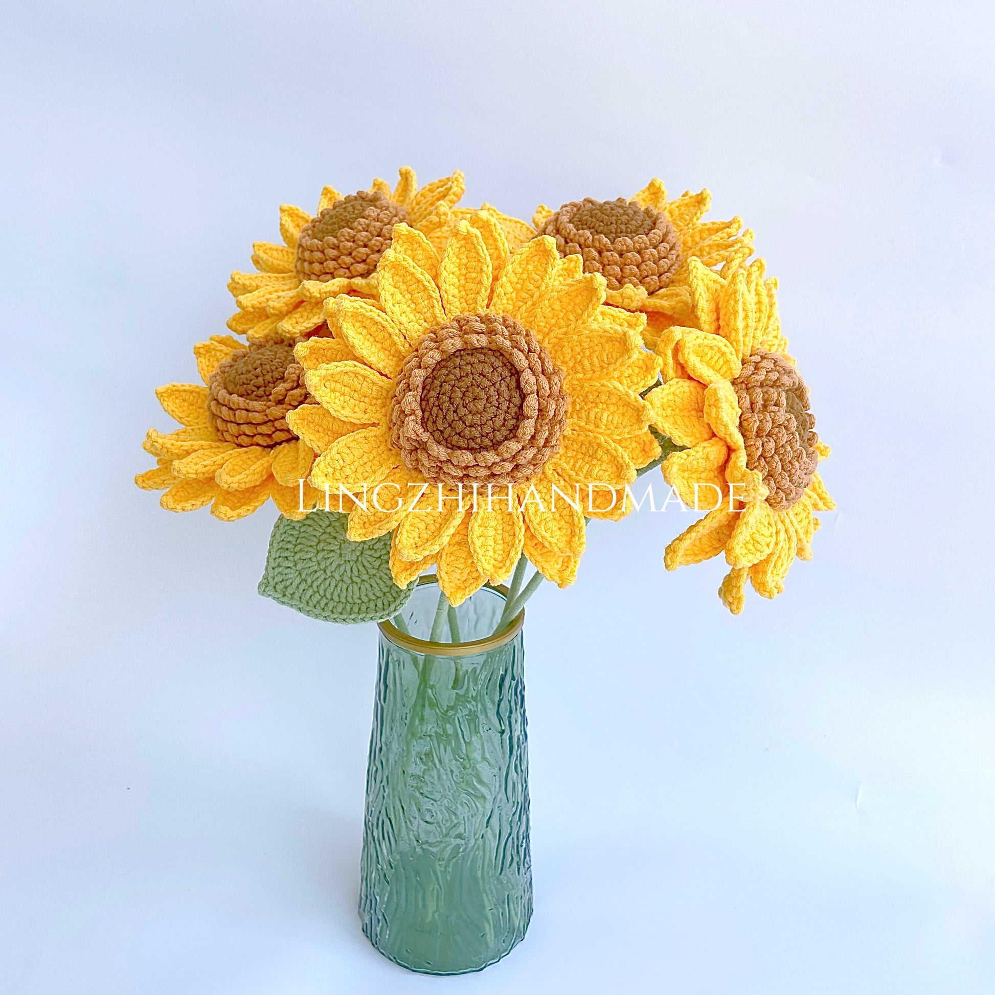 Crochet Flowers Bouquet Handmade Finished Sunflower Product Tulip for Anniversary Birthday Girlfriend Mother Day Love Forever Mom Knit Gift