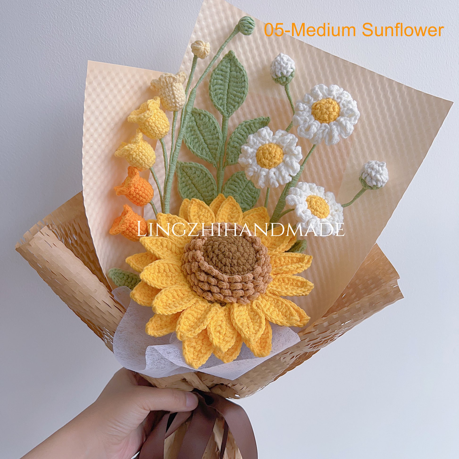 Crochet Flowers Bouquet Handmade Finished Sunflower Product Tulip for Anniversary Birthday Girlfriend Mother Day Love Forever Mom Knit Gift