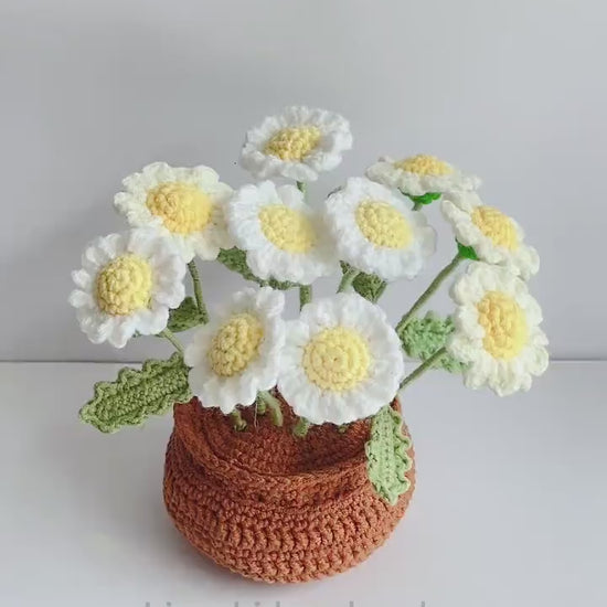 Crochet Flower Pattern. Crochet Daisy in a Pot. Crochet Flowers in a Pot. Crochet Pattern for Wedding Bouquets and Home Decoration