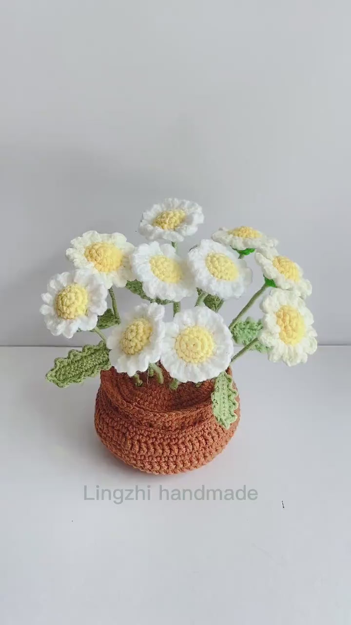 Crochet Flower Pattern. Crochet Daisy in a Pot. Crochet Flowers in a Pot. Crochet Pattern for Wedding Bouquets and Home Decoration