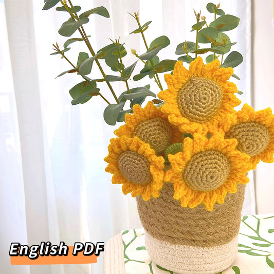 Sunflower crochet pattern, crochet sunflower pattern, crochet flower bouquet pattern