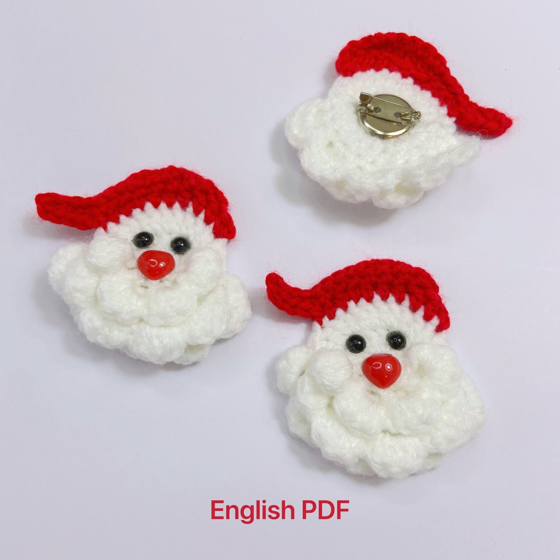 Crochet pattern English. Crochet Santa Claus Face Brooch. Crochet Christmas Brooch. Crochet Brooch. LingzhiHandmade