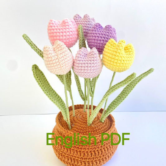 Crochet tulip pattern. Tulips crochet pattern, crochet flowers pattern, crochet flower bouquets pattern, Lingzhi handmade