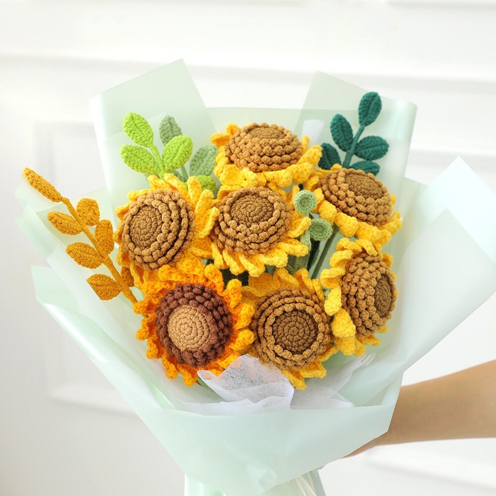 Sunflower crochet pattern, crochet flower bouquet pattern, crochet flower pattern, eternal flower, graduation flower bouquet DIY, birthday flowers, crocheted knit flower pattern, Lingzhi handmade