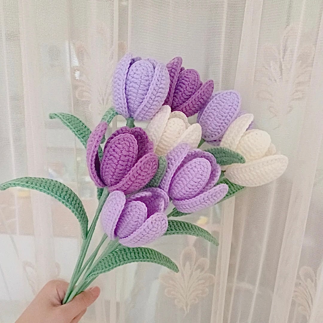 Tulips crochet pattern, crochet flower bouquet pattern, crochet flower pattern, eternal flower, flower bouquet DIY, lingzhihandmade