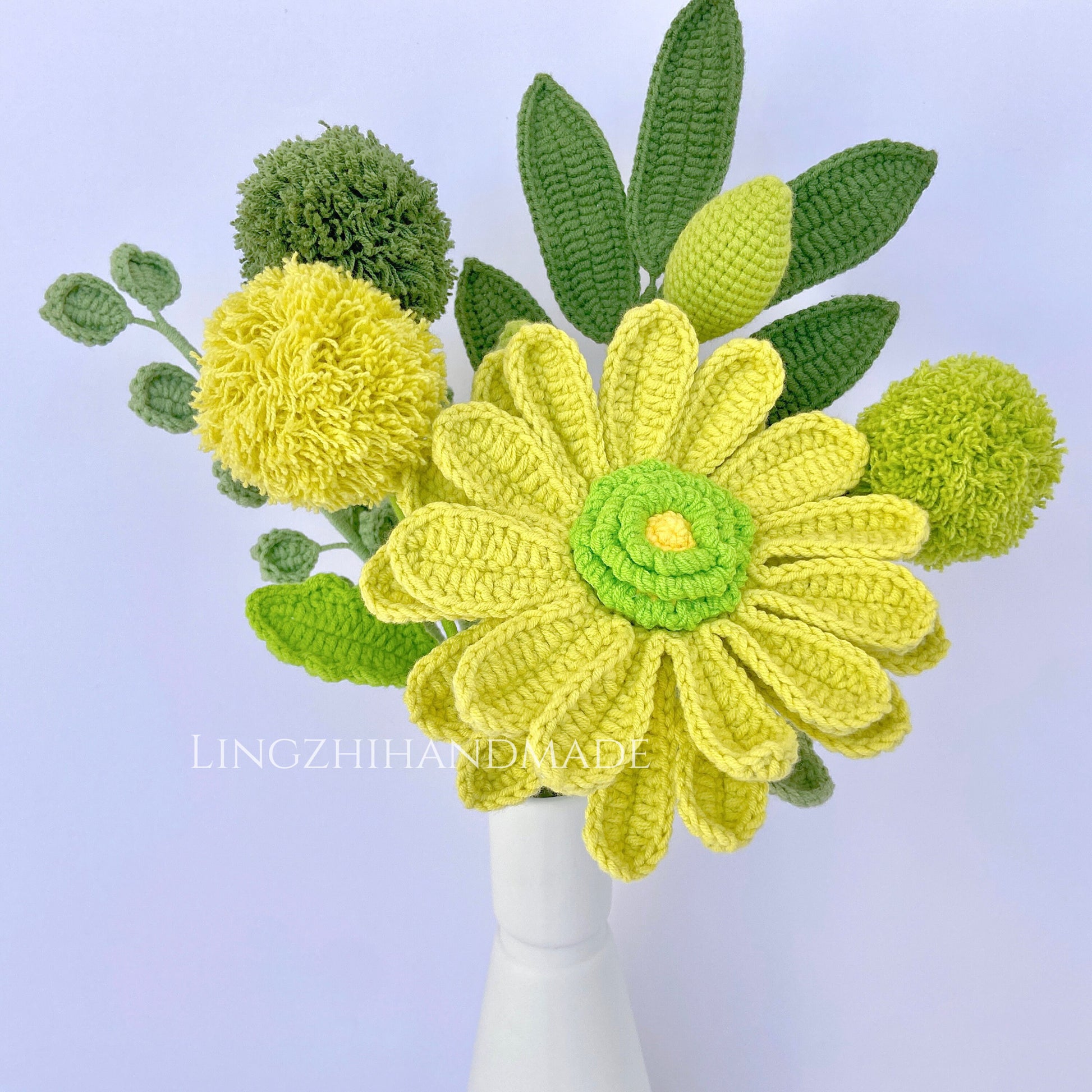 Gerbera flower crochet pattern, crochet flower bouquet pattern, crochet gerbera daisy pattern, English crochet pattern, flower crochet pattern, eternal flower, flower bouquet DIY, Lingzhihandmade