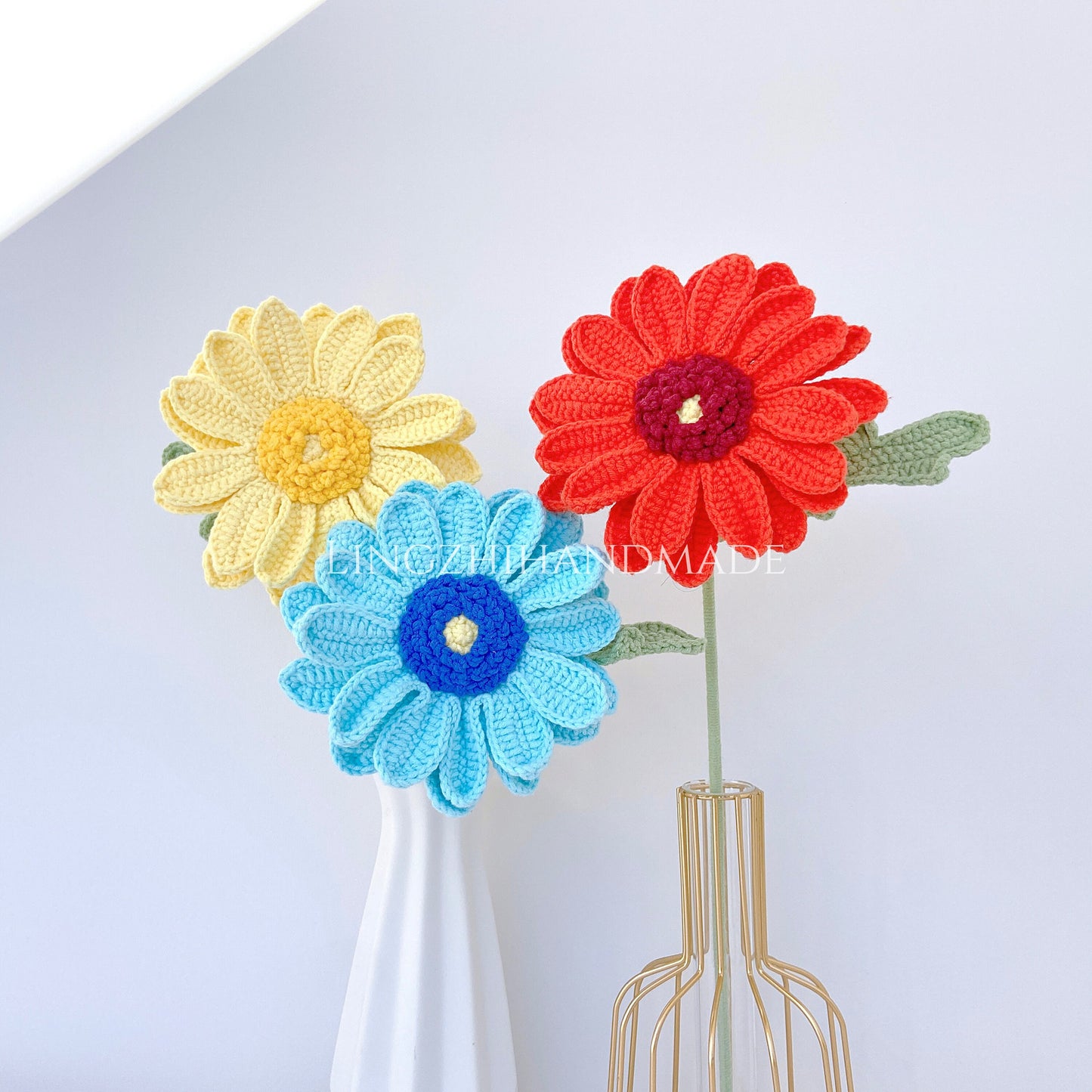 Gerbera flower crochet pattern, crochet flower bouquet pattern, crochet gerbera daisy pattern, English crochet pattern, flower crochet pattern, eternal flower, flower bouquet DIY, Lingzhihandmade