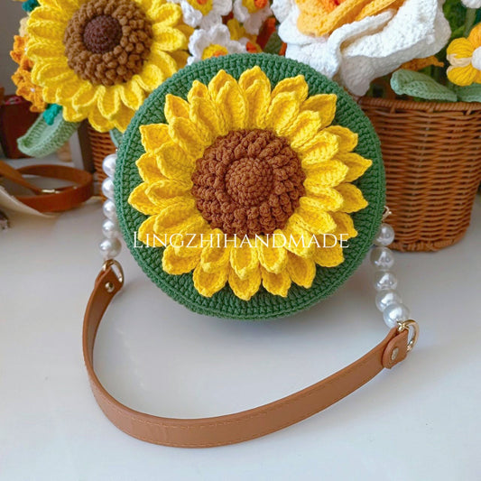 Handmade Crocheted Sunflower Bag Finished Product Crochet Flower Bag Gift for her Mother&#39;s day gift Birthday gift Handmade bag