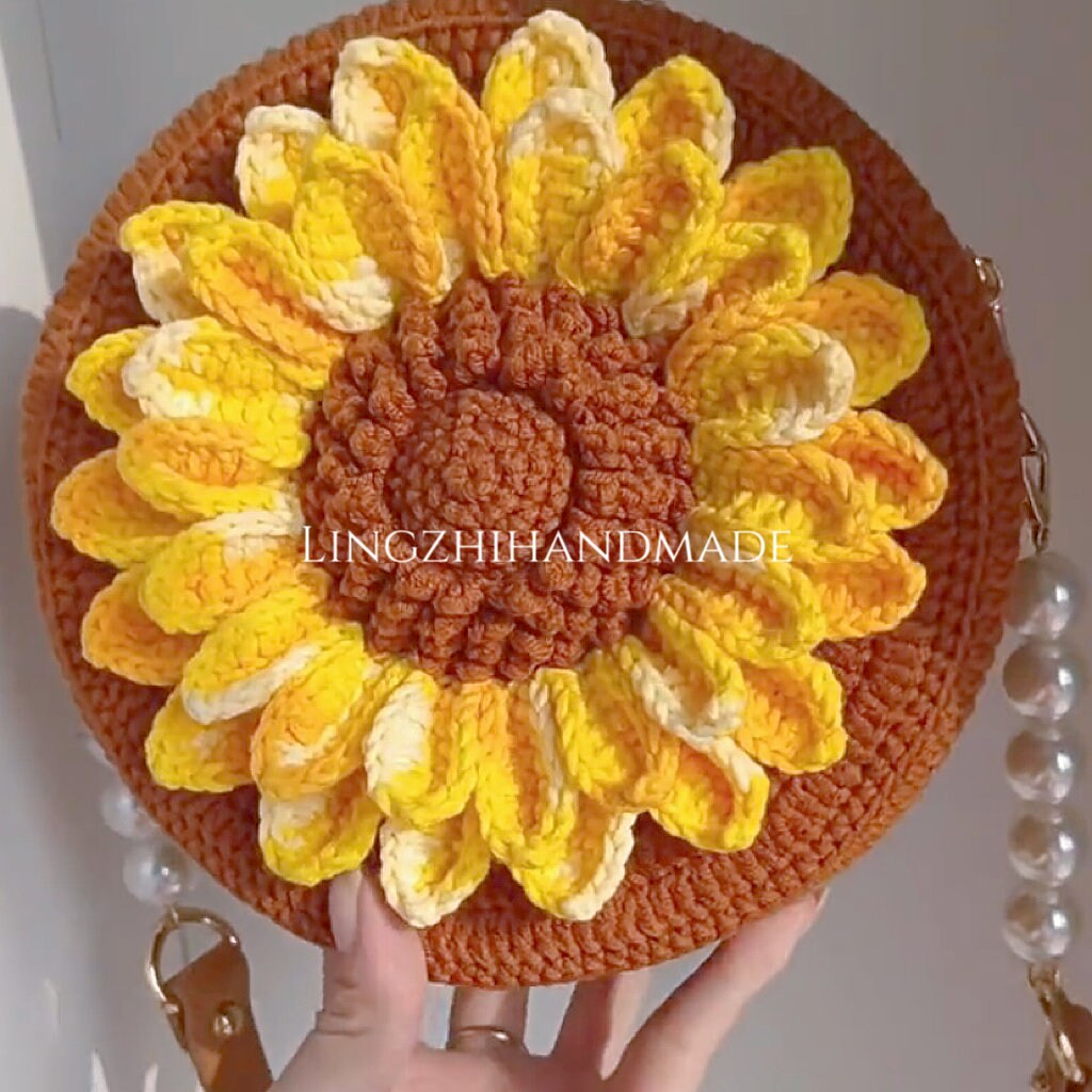 Handmade Crocheted Sunflower Bag Finished Product Crochet Flower Bag Gift for her Mother&#39;s day gift Birthday gift Handmade bag