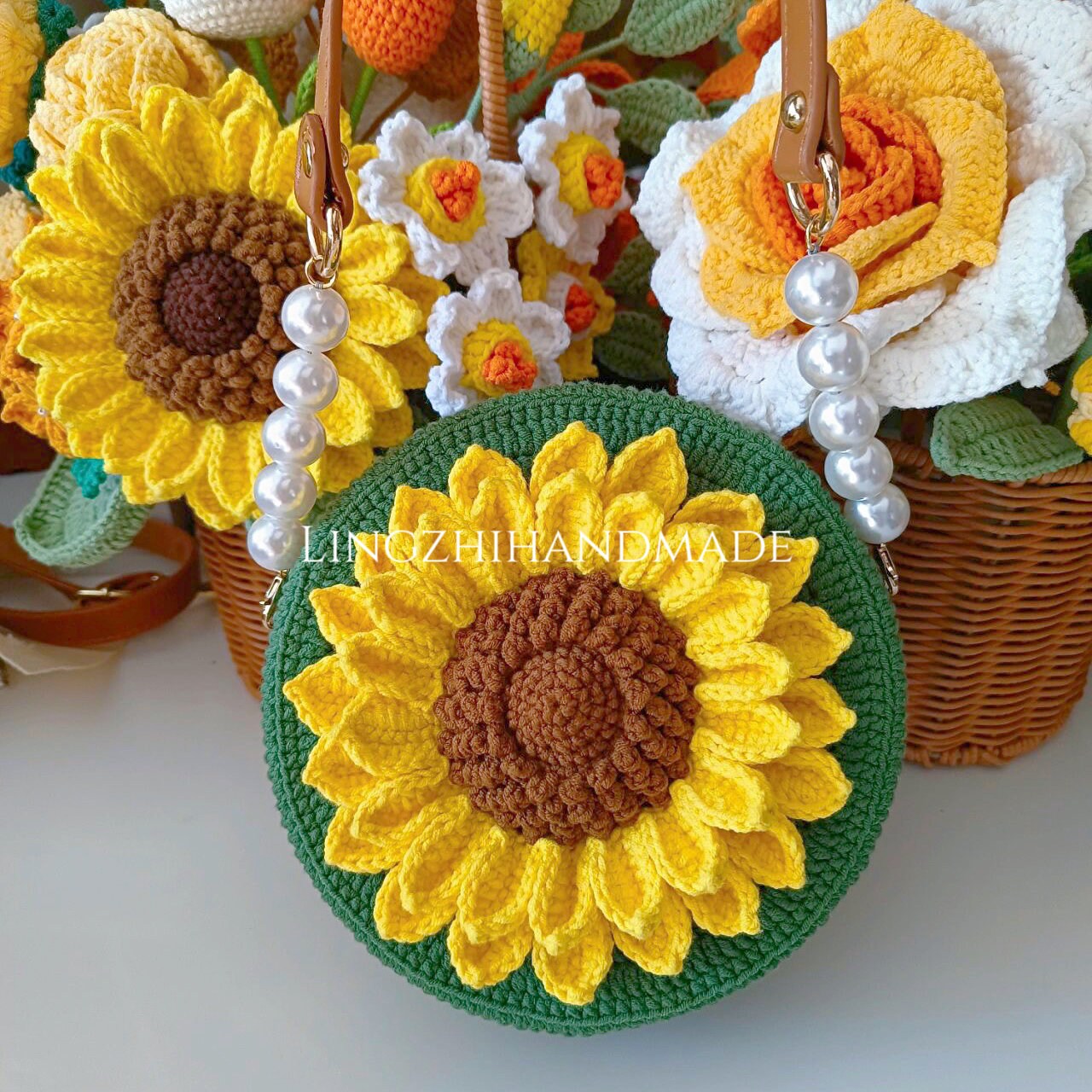 Handmade Crocheted Sunflower Bag Finished Product Crochet Flower Bag Gift for her Mother&#39;s day gift Birthday gift Handmade bag