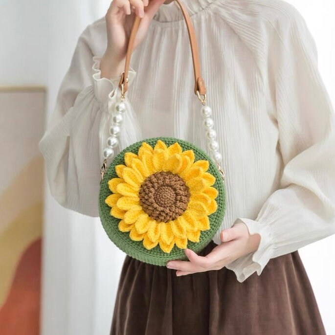 Handmade Crocheted Sunflower Bag Finished Product Crochet Flower Bag Gift for her Mother&#39;s day gift Birthday gift Handmade bag