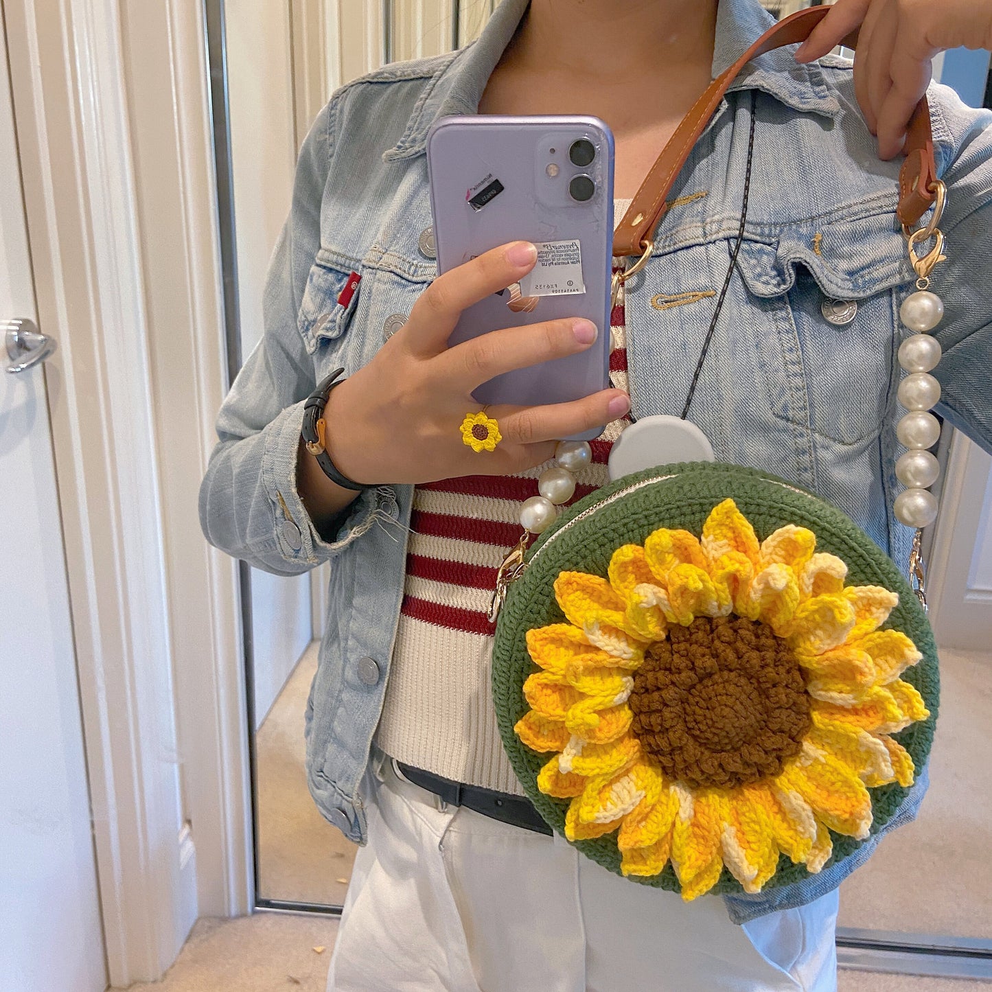 Handmade Crocheted Sunflower Bag Finished Product Crochet Flower Bag Gift for her Mother's day gift Birthday gift Handmade bag