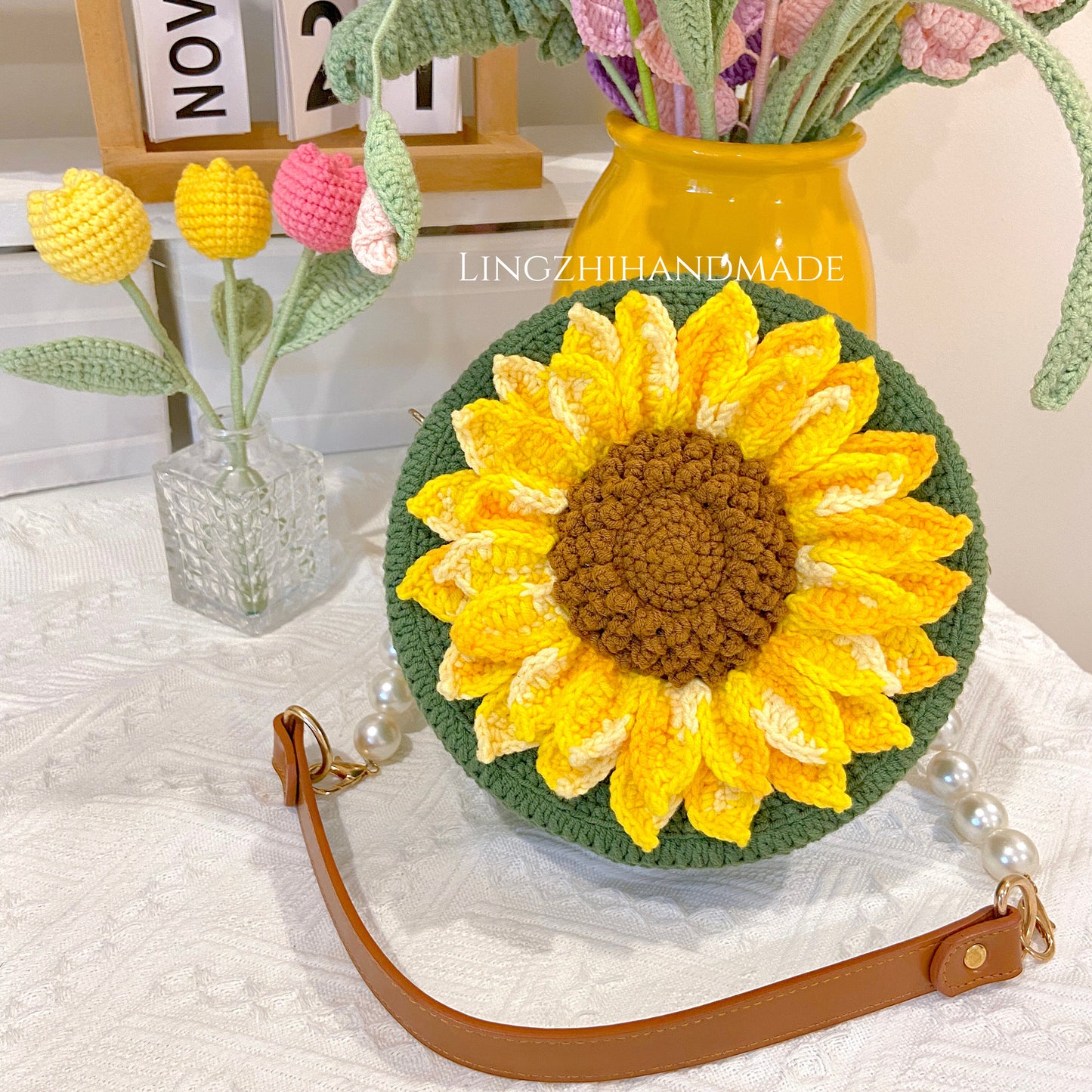 Crochet Sunflower Bag Pattern Small English Crochet Bag Pattern DIY Handmade Bag Christmas Gift For Her Crochet Bag Handmade